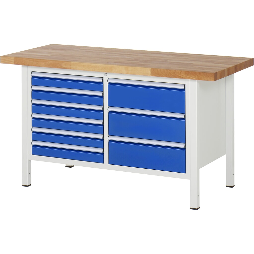 Immagine del prodotto: RAU Banco da lavoro Serie 8000, HxLxP 840-1.040 x 1.500 x 700 mm, 1 contenitore doppio nella base, ciascuno con 9 cassetti