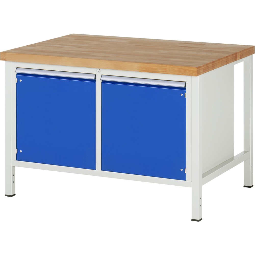 Immagine del prodotto: Banco da lavoro RAU serie 8000, 1 contenitore doppio, 2 ante battenti, AxLxP 840 x 1.250 x 900 mm