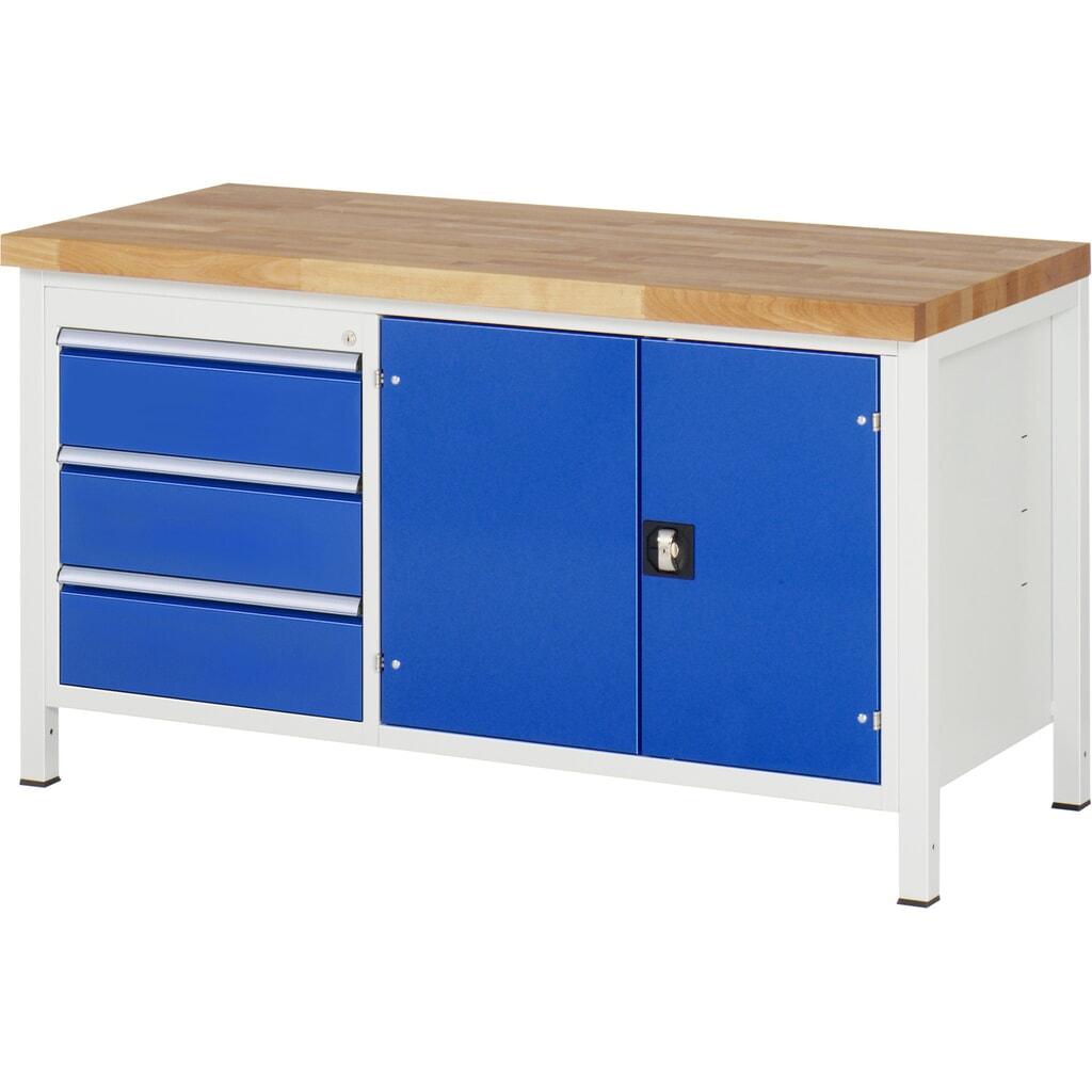 Banco da lavoro RAU serie 8000, 1 contenitore doppio, 1 piano di appoggio, 1 anta a doppio battente, HxLxP 840-1.040 x 1.500 x 700 mm, 3 cassetti estraibili al 90% Immagine del prodotto n. 1: Banco da lavoro RAU serie 8000, 1 contenitore doppio, 1 piano di appoggio, 1 anta a doppio battente, HxLxP 840-1.040 x 1.500 x 700 mm, 3 cassetti estraibili al 90%
