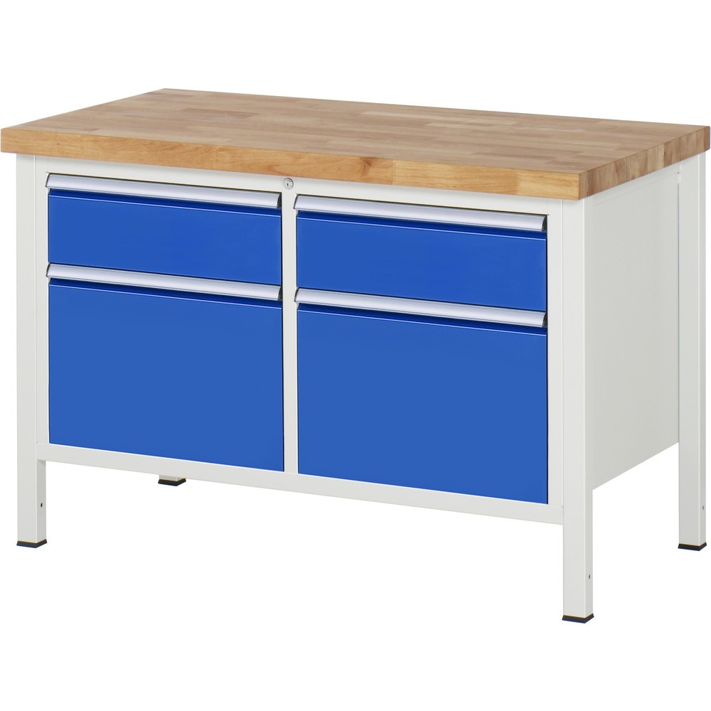 Immagine del prodotto n. 1: Banco da lavoro RAU serie 8000, 1 contenitore doppio, AxLxP 840 x 1.250 x 700 mm, 4 cassetti estraibili al 90%
