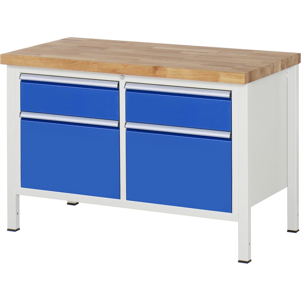 Immagine del prodotto: Banco da lavoro RAU serie 8000, 1 contenitore doppio, AxLxP 840 x 1.250 x 700 mm, 4 cassetti estraibili al 90%