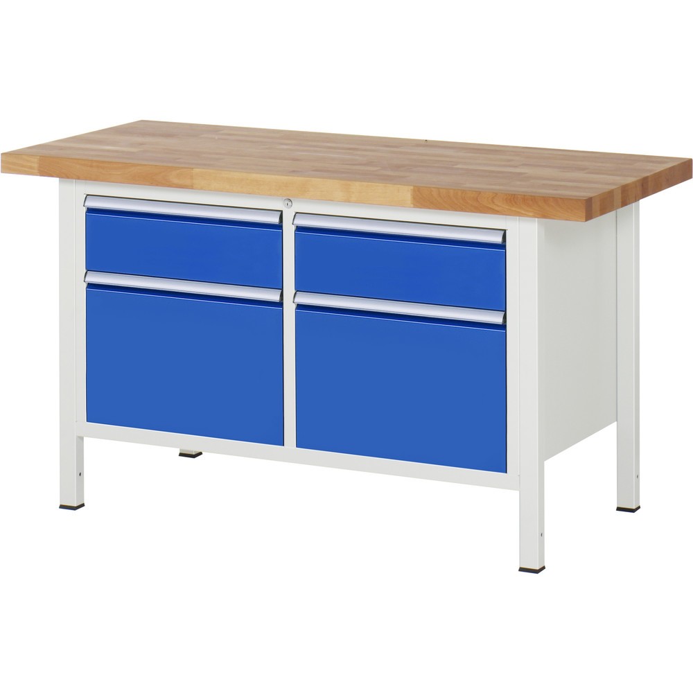 Immagine del prodotto: Banco da lavoro RAU serie 8000, 1 contenitore doppio, AxLxP 840-1.040 x 1.500 x 700 mm, 4 cassetti estraibili al 100%