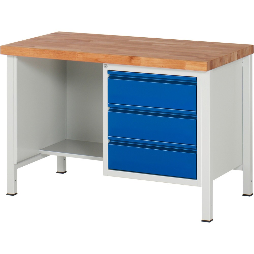 Immagine del prodotto n. 1: Banco da lavoro RAU serie 8000, 1 piano di appoggio, AxLxP 840-1.040 x 1.250 x 700 mm, 3 cassetti