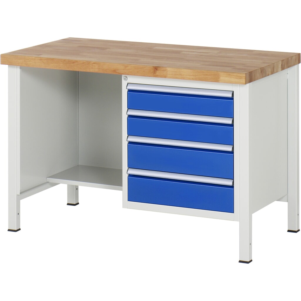 Immagine del prodotto n. 1: Banco da lavoro RAU serie 8000, 1 piano di appoggio, AxLxP 840 x 1.250 x 700 mm, 4 cassetti estraibili al 90%