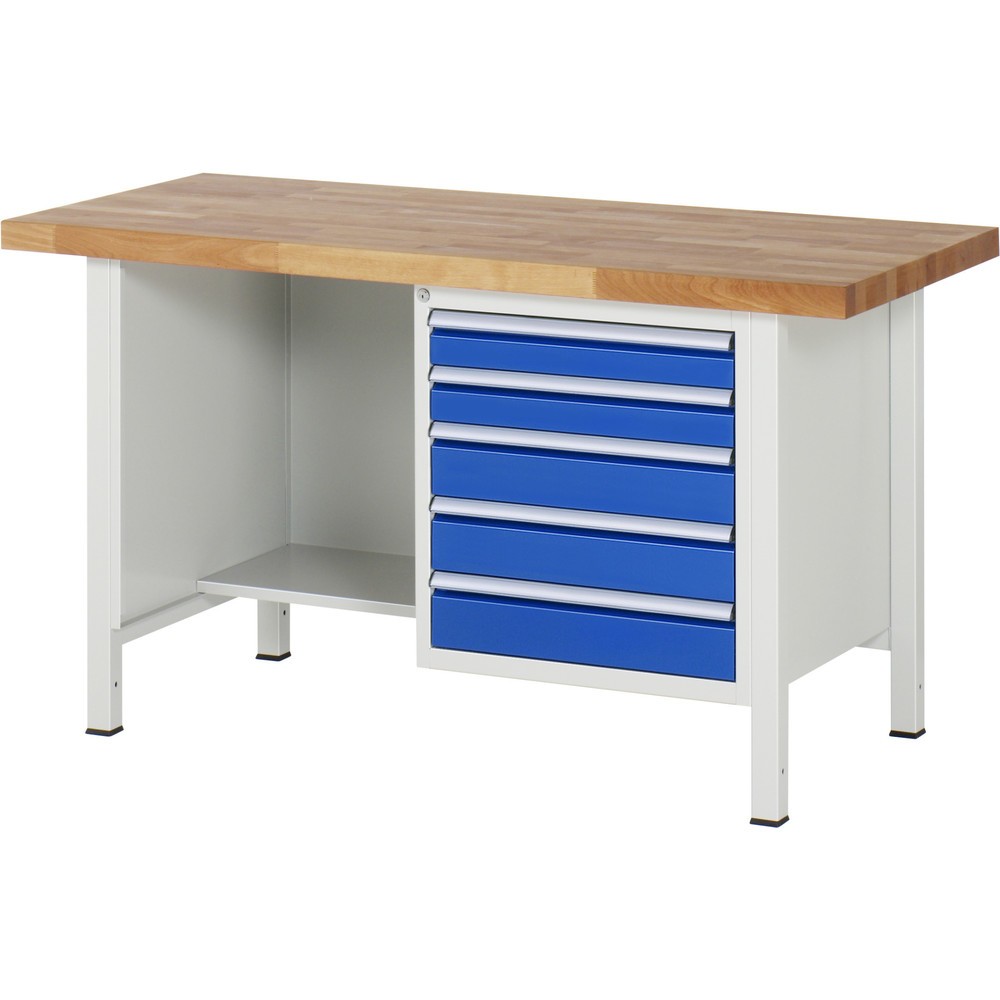 Immagine del prodotto n. 1: Banco da lavoro RAU serie 8000, 1 piano di appoggio, AxLxP 840 x 1.500 x 700 mm, 5 cassetti estraibili al 90%