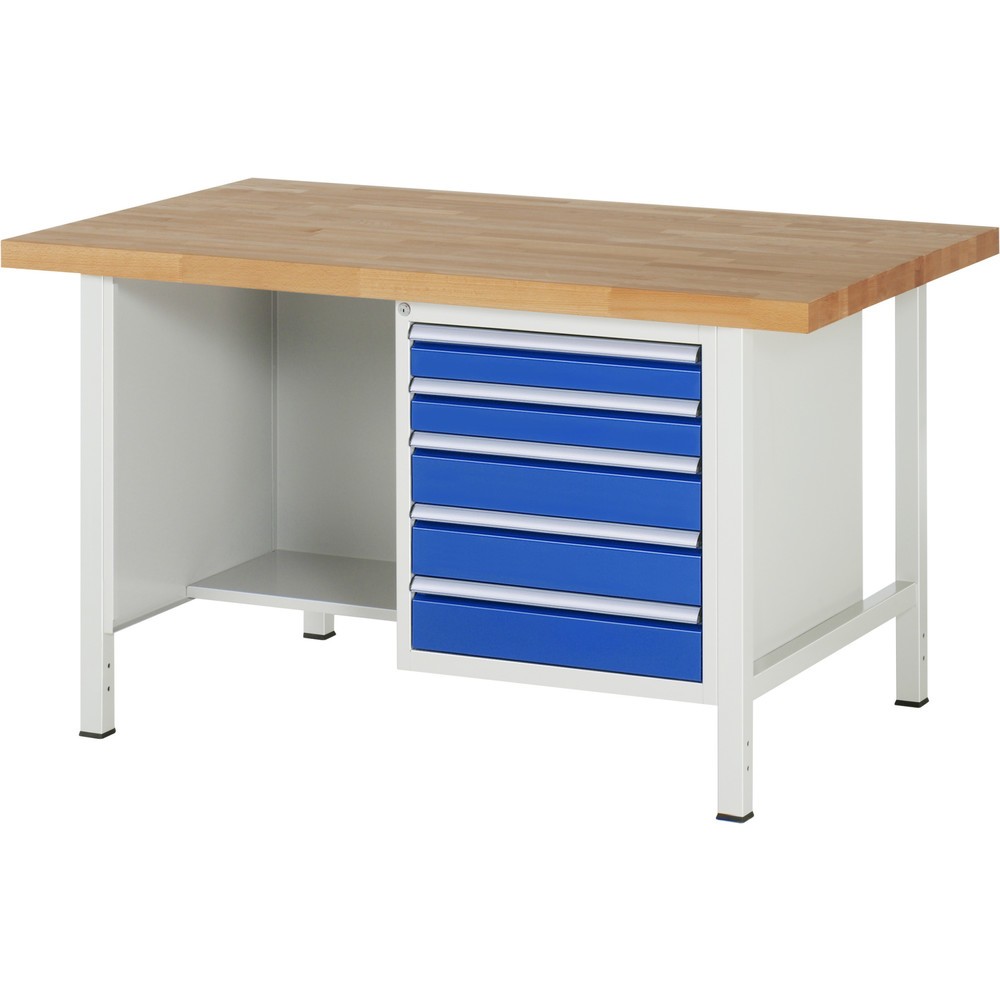 Immagine del prodotto: Banco da lavoro RAU serie 8000, 1 piano di appoggio, AxLxP 840 x 1.500 x 900 mm, 5 cassetti estraibili al 90%