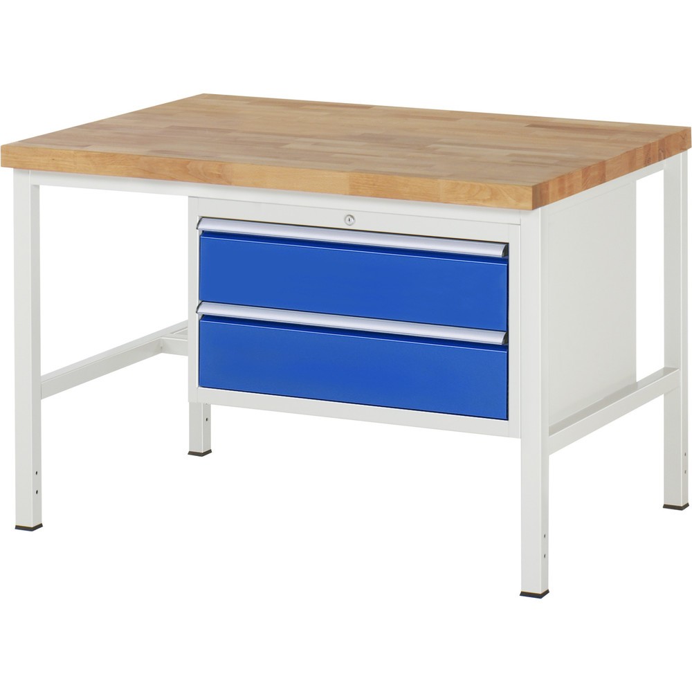 Immagine del prodotto: Banco da lavoro RAU serie 8000, AxLxP 840 x 1.250 x 900 mm, 2 cassetti estraibili al 90% 2 x 180 mm, portata cassetti 75 kg