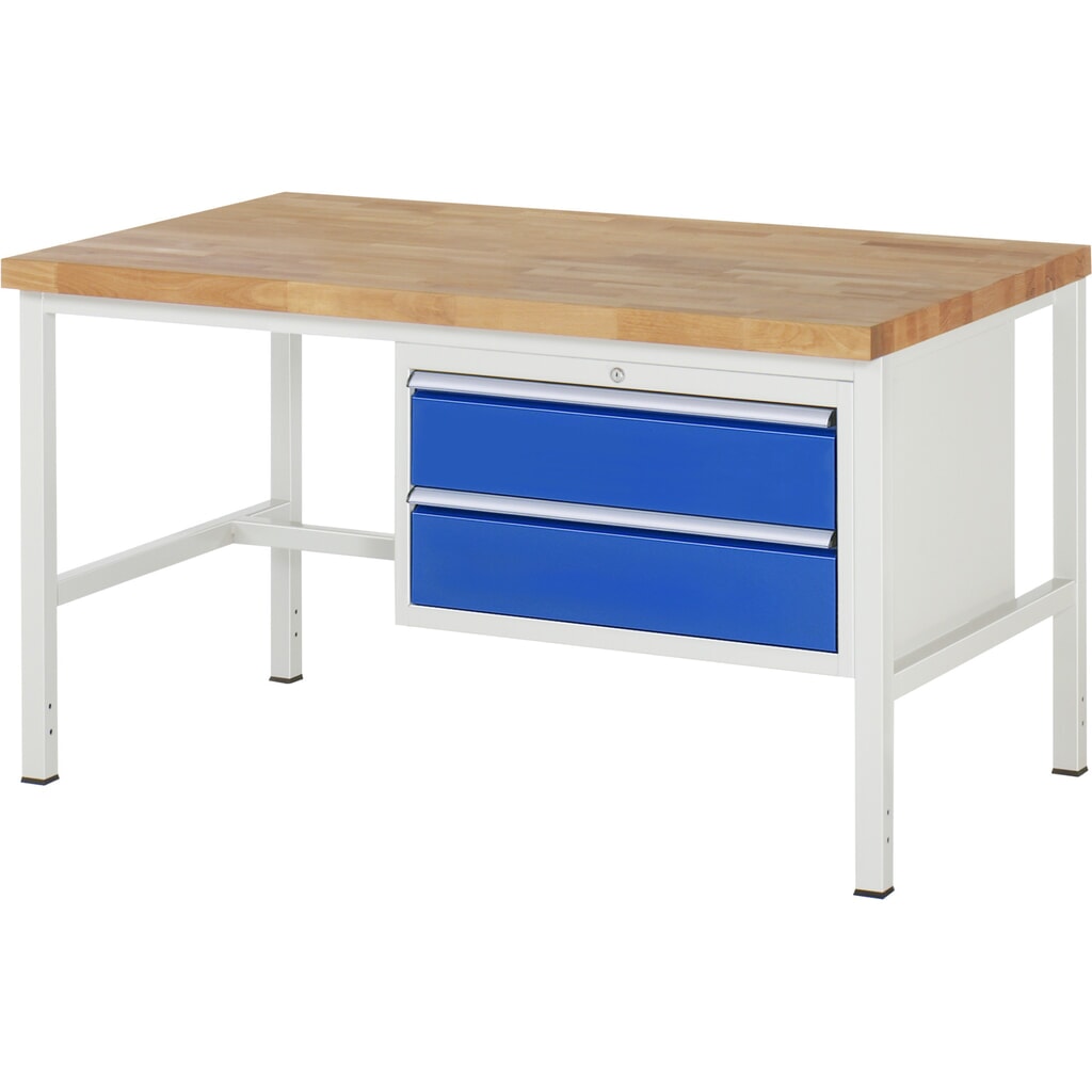 Immagine del prodotto: Banco da lavoro RAU serie 8000, AxLxP 840-1.040 x 1.500 x 900 mm, 2 cassetti estraibili al 90% 2 x 180 mm, portata cassetti 75 kg