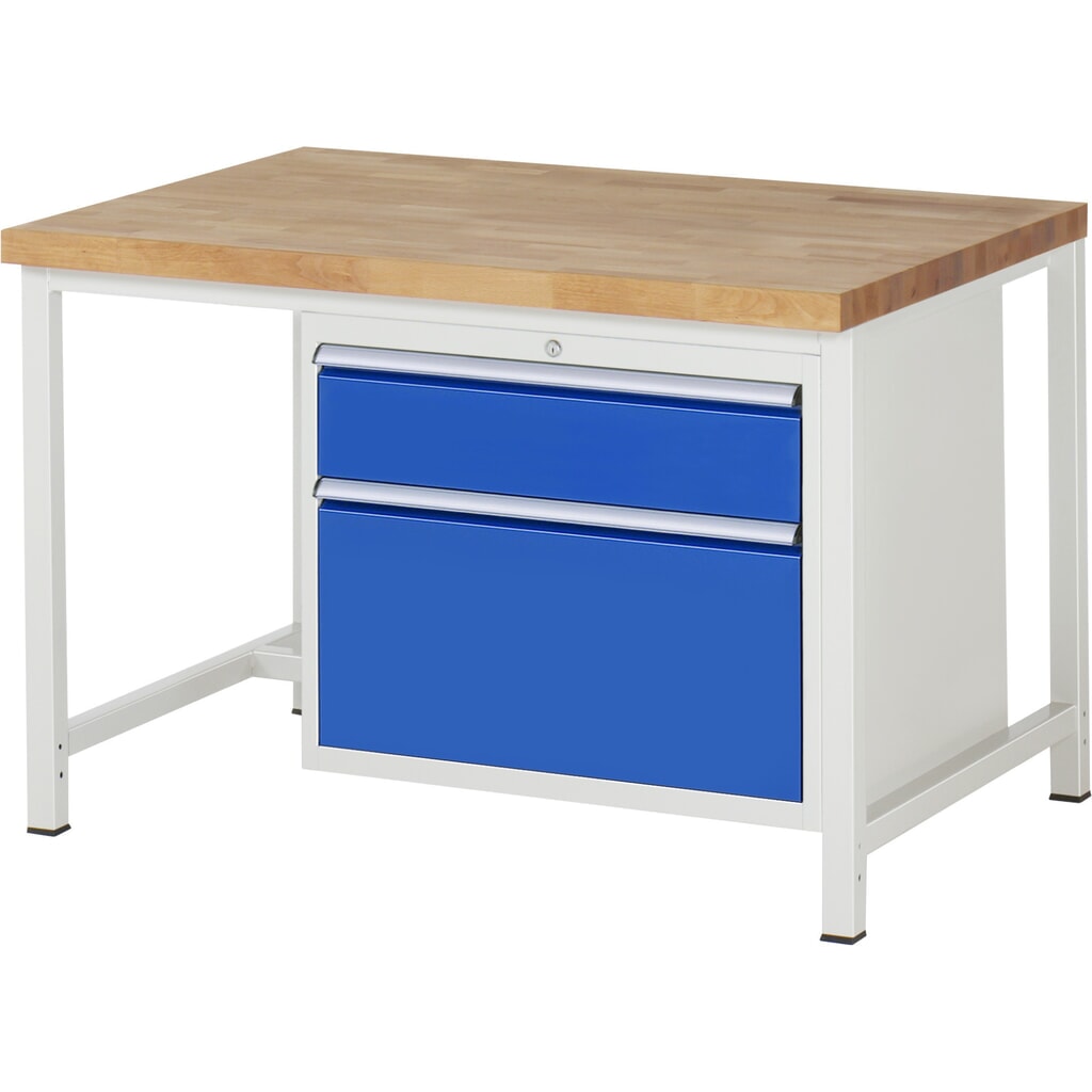 Immagine del prodotto: Banco da lavoro RAU serie 8000, AxLxP 840-1.040 x 1.250 x 900 mm, 2 cassetti estraibili al 90% 1 x 180, 1 x 360 mm, portata cassetti 75 kg
