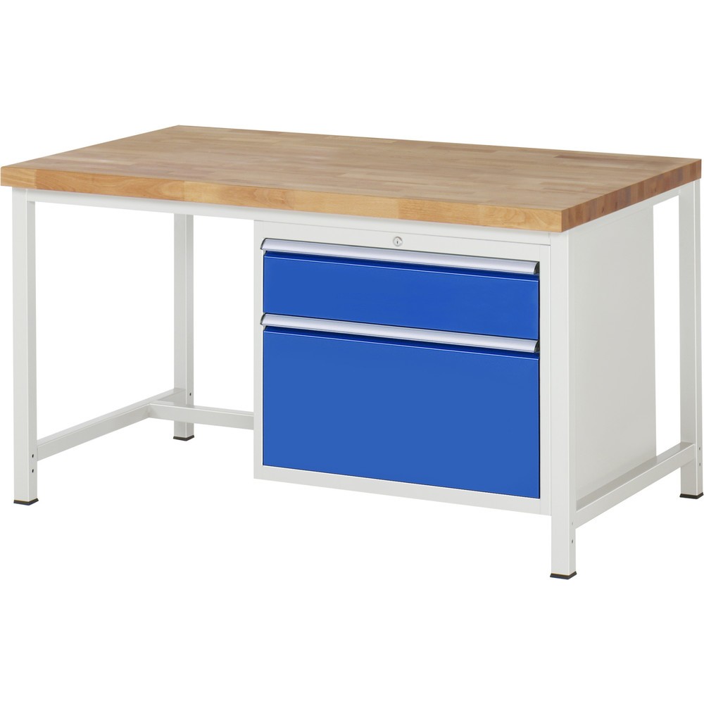 Immagine del prodotto: Banco da lavoro RAU serie 8000, AxLxP 840-1.040 x 1.500 x 900 mm, 2 cassetti estraibili al 90% 1 x 180, 1 x 360 mm, portata cassetti 75 kg