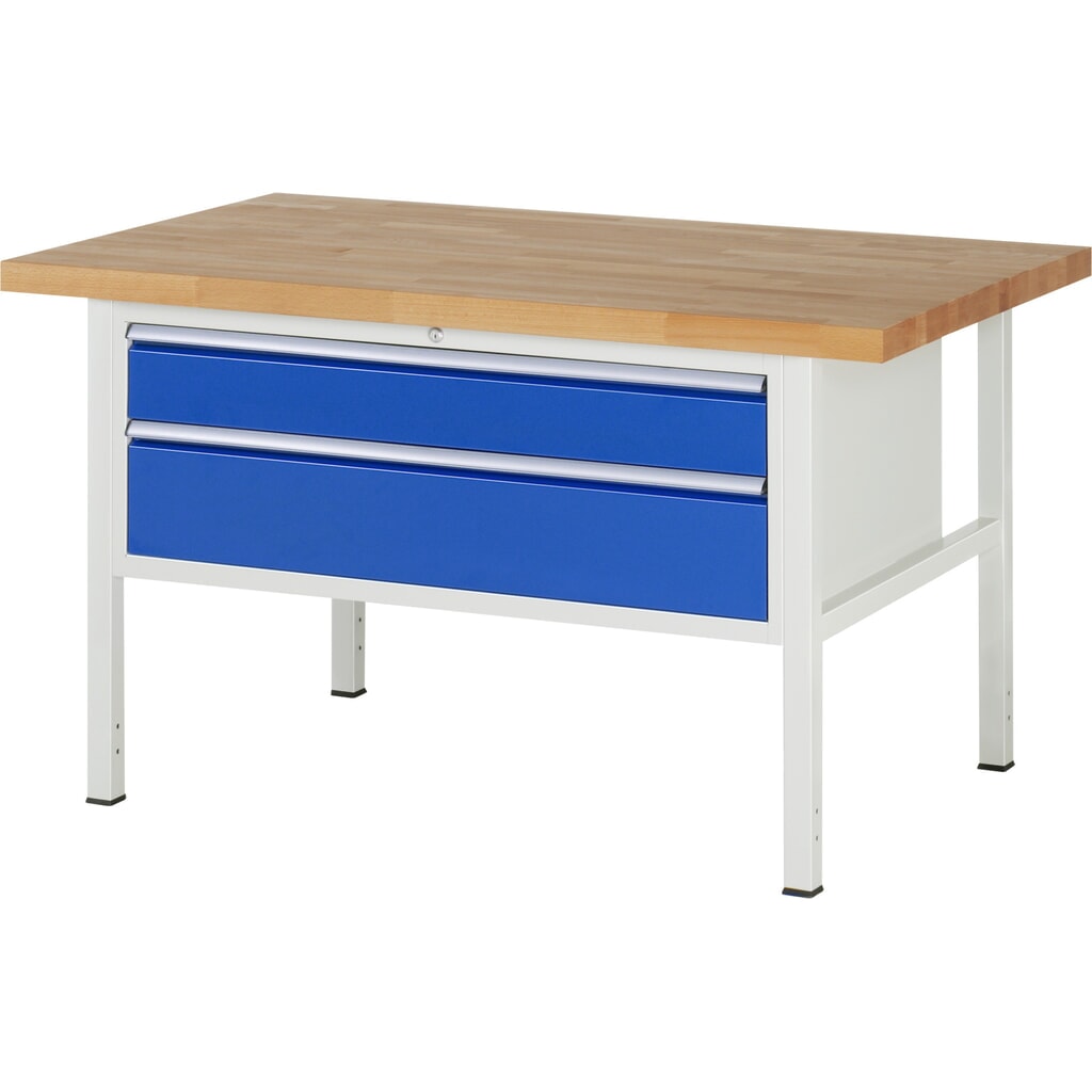 Immagine del prodotto: Banco da lavoro RAU serie 8000, AxLxP 840-1.040 x 1.500 x 900 mm, 2 cassetti estraibili al 90% 1 x 150, 1 x 210 mm, portata cassetti 50 kg