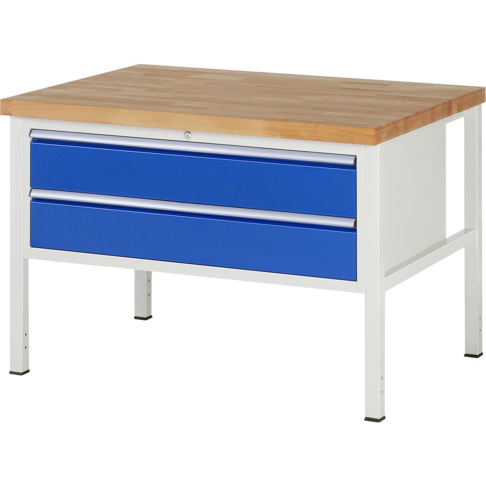 Immagine del prodotto: Banco da lavoro RAU serie 8000, AxLxP 840-1.040 x 1.250 x 900 mm, 2 cassetti estraibili al 90% 2 x 180 mm, portata cassetti 50 kg