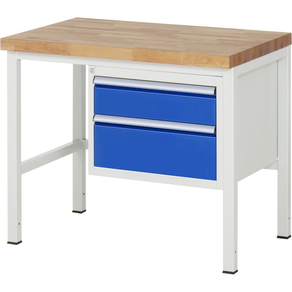 Immagine del prodotto: Banco da lavoro RAU serie 8000, AxLxP 840-1.040 x 1.000 x 700 mm, 2 cassetti estraibili al 90% 1 x 150, 1 x 210 mm, portata cassetti 100 kg
