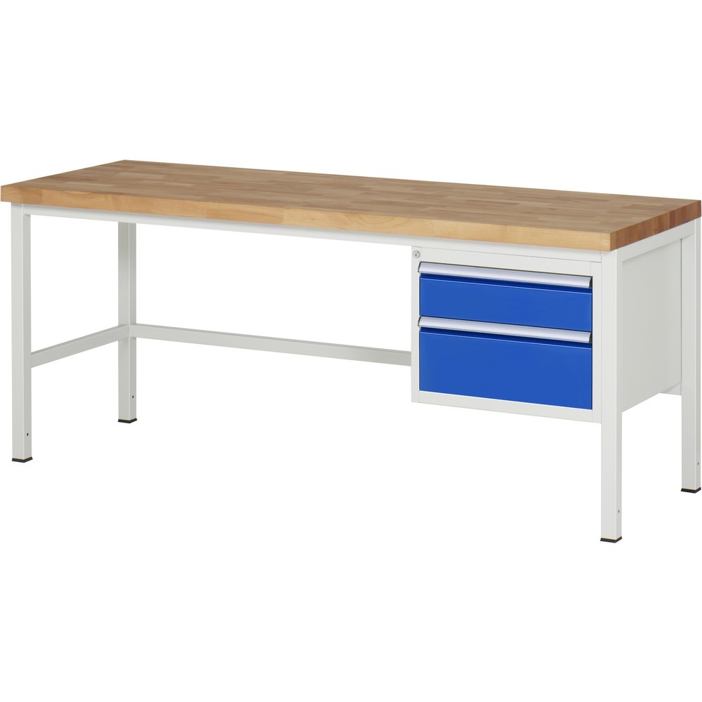 Immagine del prodotto n. 1: Banco da lavoro RAU serie 8000, AxLxP 840-1.040 x 2.000 x 700 mm, 2 cassetti estraibili al 90% 1 x 150, 1 x 210 mm, portata cassetti 100 kg