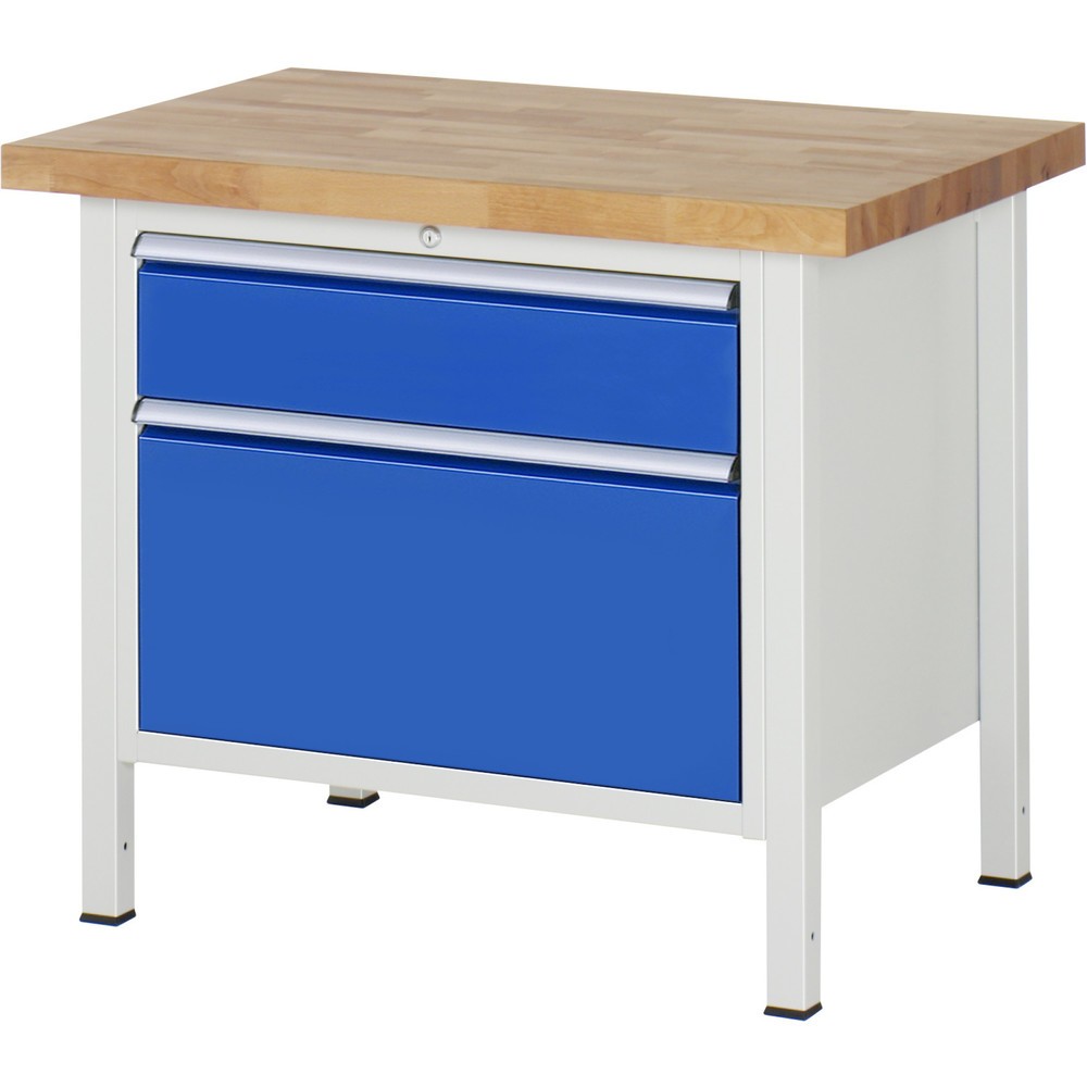 Immagine del prodotto n. 1: Banco da lavoro RAU serie 8000, AxLxP 840-1.040 x 1.000 x 700 mm, 2 cassetti estraibili al 100% 1 x 180, 1 x 360 mm, portata cassetti 75 kg