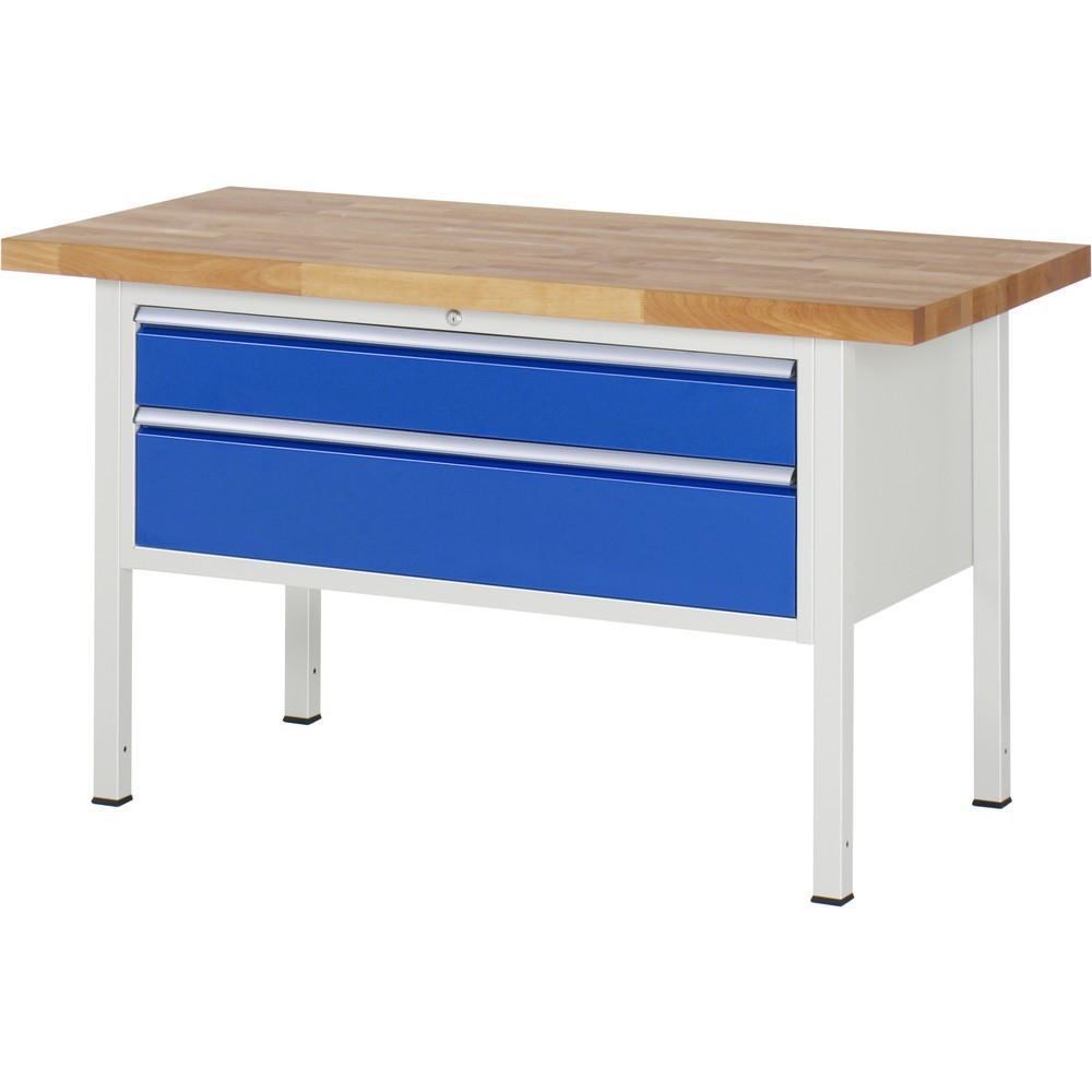 Immagine del prodotto: Banco da lavoro RAU serie 8000, AxLxP 840-1.040 x 1.500 x 700 mm, 2 cassetti estraibili al 100% 1 x 150, 1 x 210 mm, portata cassetti 50 kg