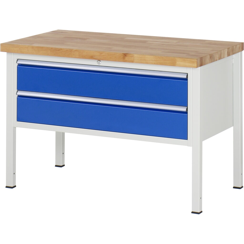 Banco da lavoro RAU serie 8000, AxLxP 840-1.040 x 1.250 x 700 mm, 2 cassetti estraibili al 90% 2 x 180 mm, portata cassetti 50 kg Immagine del prodotto: Banco da lavoro RAU serie 8000, AxLxP 840-1.040 x 1.250 x 700 mm, 2 cassetti estraibili al 90% 2 x 180 mm, portata cassetti 50 kg