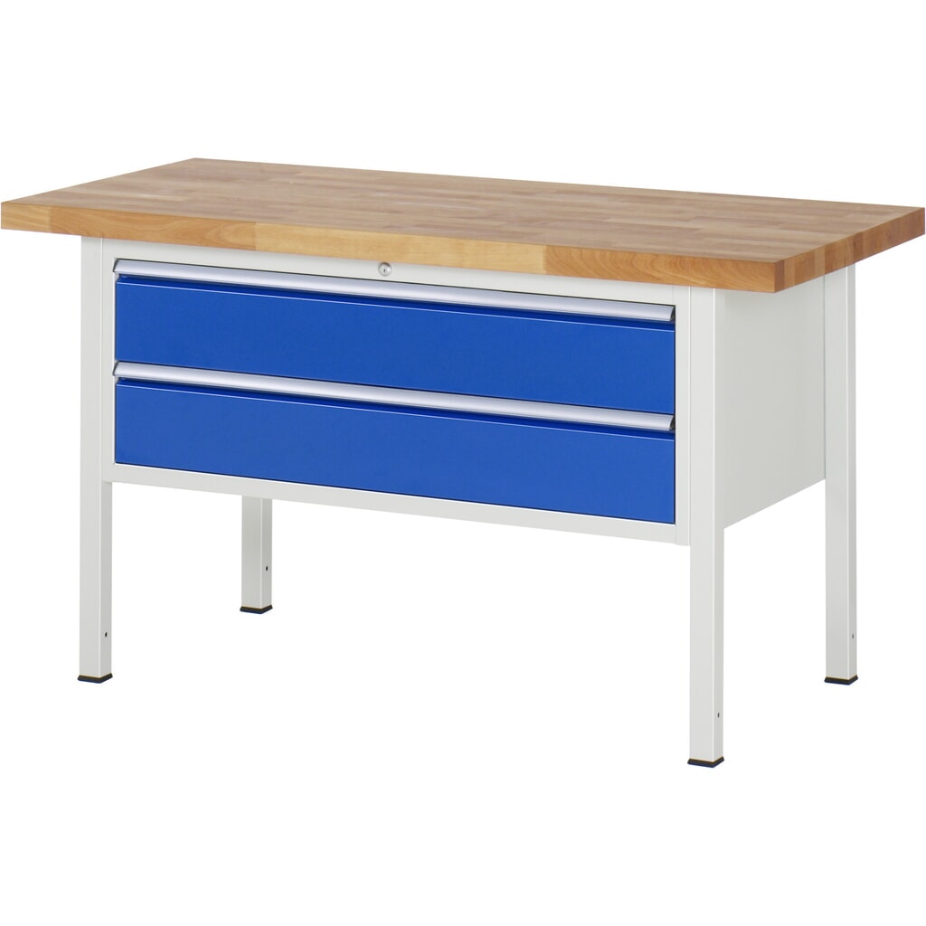 Immagine del prodotto: Banco da lavoro RAU serie 8000, AxLxP 840-1.040 x 1.500 x 700 mm, 2 cassetti estraibili al 90% 2 x 180 mm, portata cassetti 50 kg