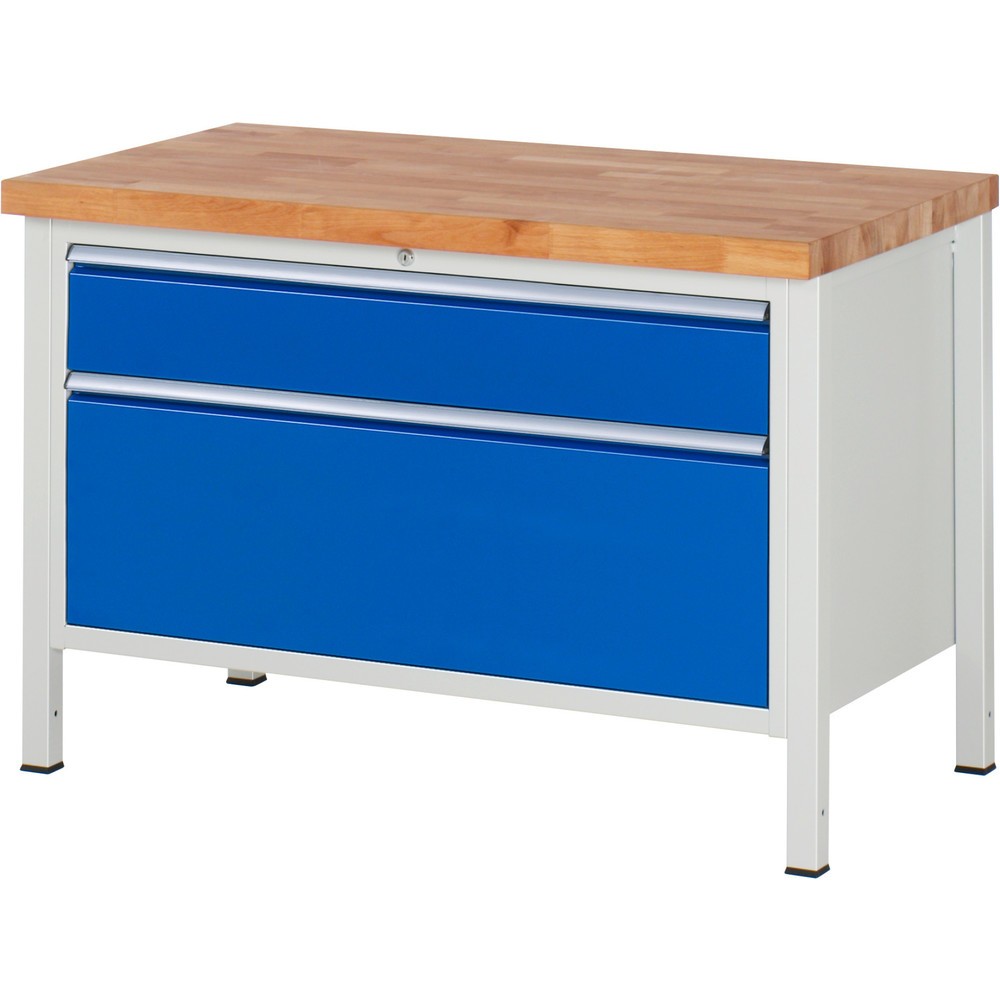 Immagine del prodotto n. 1: Banco da lavoro RAU serie 8000, AxLxP 840-1.040 x 1.250 x 700 mm, 2 cassetti estraibili al 90% 1 x 180, 1 x 360 mm, portata cassetti 50 kg