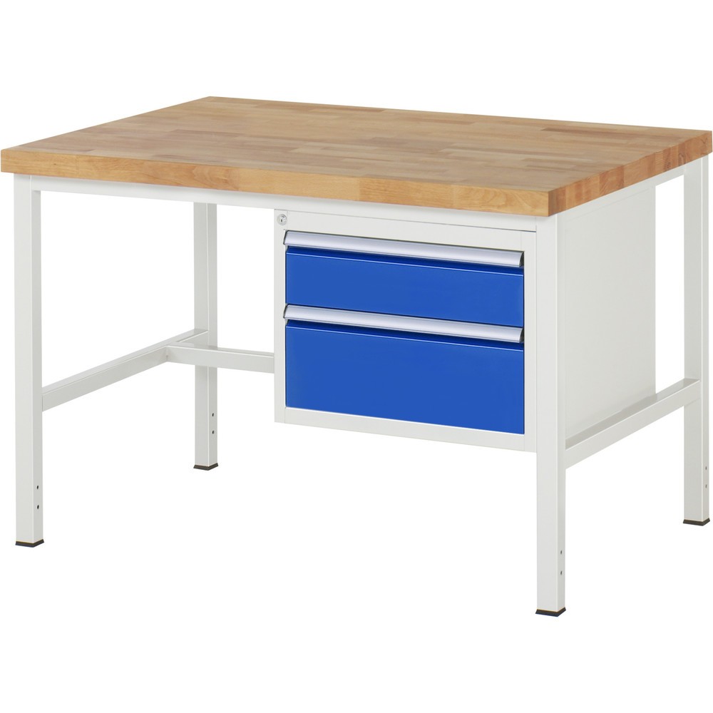 Immagine del prodotto: Banco da lavoro RAU serie 8000, HxLxP 840-1.040 x 1.250 x 900 mm, 2 cassetti estraibili al 100% 1 x 150, 1 x 210 mm, portata cassetti 100 kg