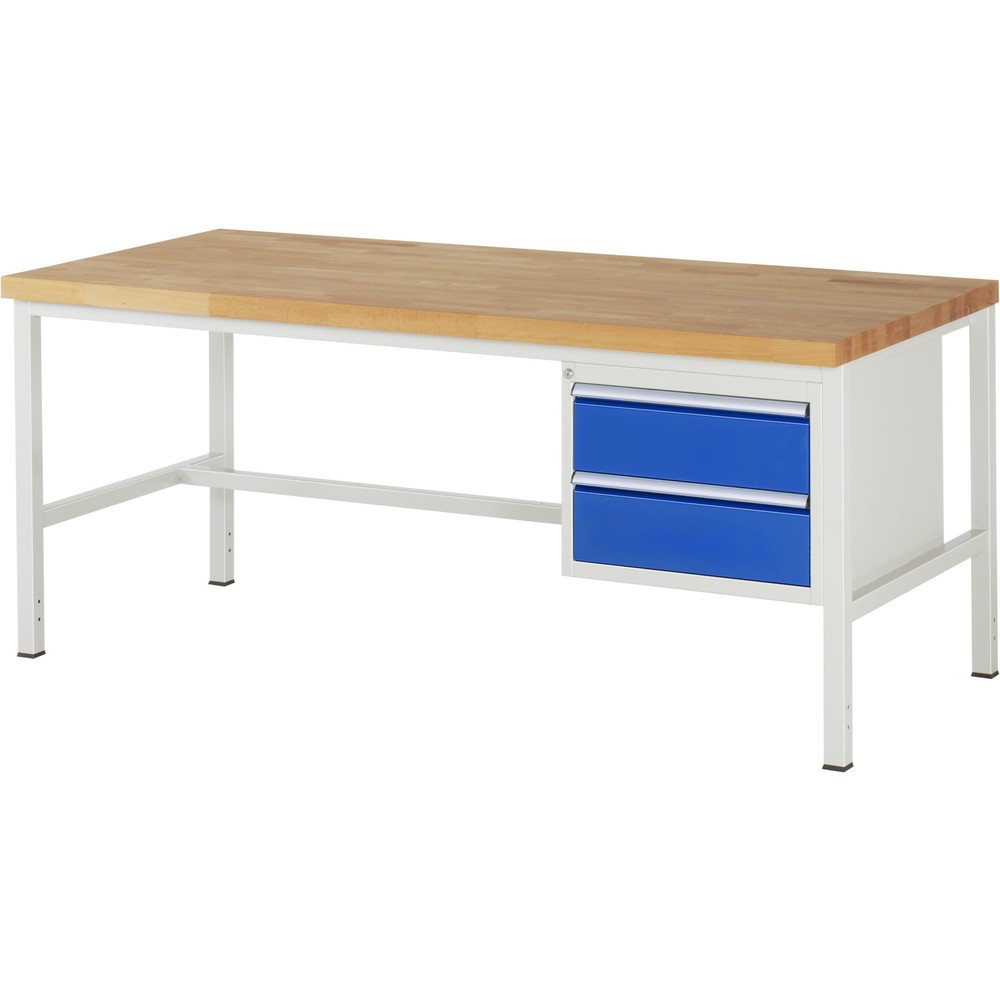 Immagine del prodotto n. 1: Banco da lavoro RAU serie 8000, AxLxP 840-1.040 x 2.000 x 900 mm, 2 cassetti estraibili al 90% 2 x 180 mm, portata cassetti 100 kg