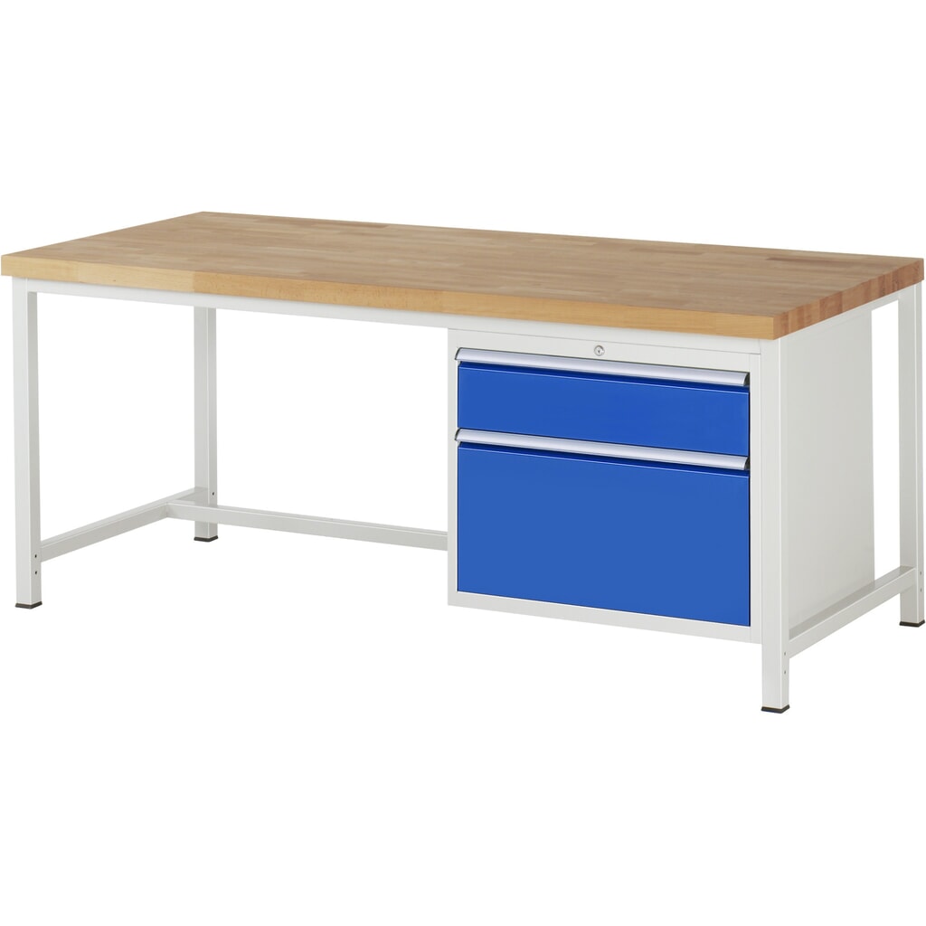 Immagine del prodotto: Banco da lavoro RAU serie 8000, AxLxP 840-1.040 x 2.000 x 900 mm, 2 cassetti estraibili al 100% 1 x 180, 1 x 360 mm, portata cassetti 75 kg