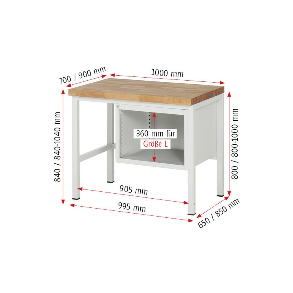 Immagine del prodotto n. 4: Banco da lavoro RAU serie 8000, AxLxP 840 x 1.000 x 900 mm, 2 cassetti estraibili al 90% 1 x 150, 1 x 210 mm, portata cassetti 100 kg