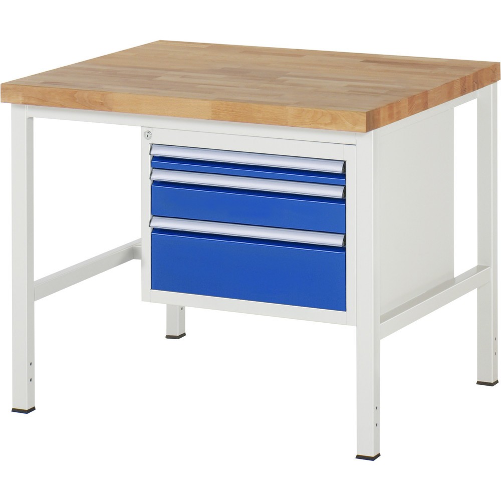 Immagine del prodotto: Banco da lavoro RAU serie 8000, HxLxP 840-1.040 x 1.000 x 900 mm, 3 cassetti estraibili al 100% 1 x 60, 1 x 120, 1 x 180 mm, portata cassetti 100 kg