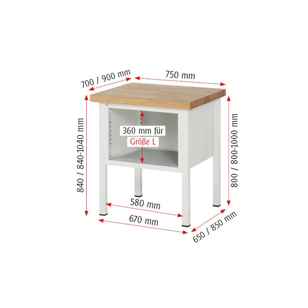 Immagine del prodotto n. 5: Banco da lavoro RAU serie 8000, AxLxP 840-1.040 x 750 x 700 mm, 4 cassetti estraibili al 90% 1 x 60, 2 x 90, 1 x 120 mm, portata cassetti 100 kg