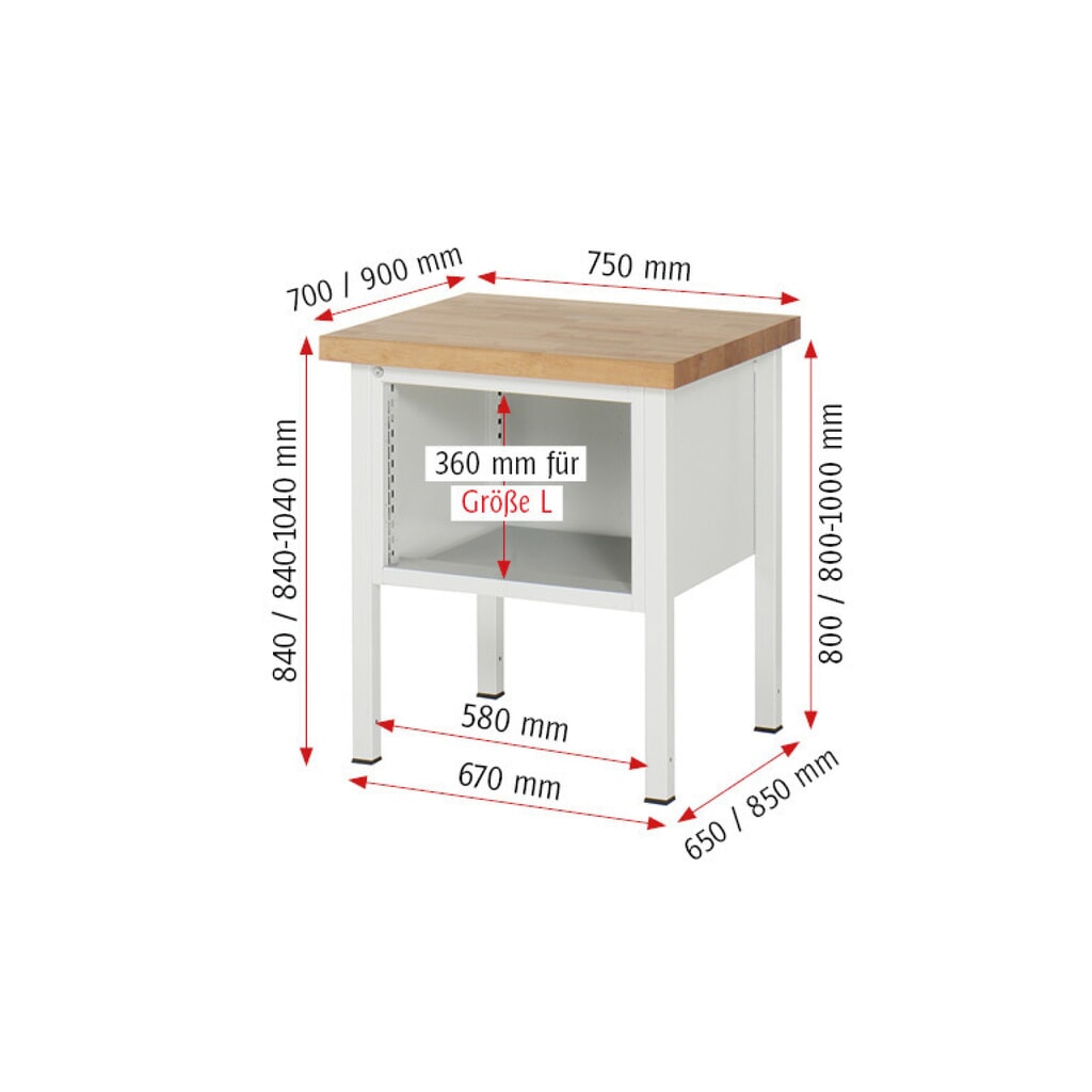 Immagine del prodotto n. 7: Banco da lavoro RAU serie 8000, AxLxP 840-1.040 x 750 x 700 mm, 3 cassetti estraibili al 90% 1 x 60, 1 x 120, 1 x 180 mm, portata cassetti 100 kg