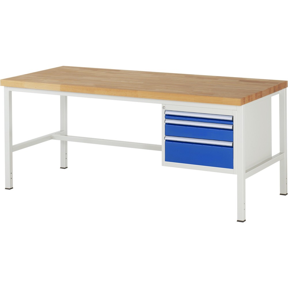 Immagine del prodotto: Banco da lavoro RAU serie 8000, AxLxP 840-1.040 x 2.000 x 900 mm, 3 cassetti estraibili al 90% 1 x 60, 1 x 120, 1 x 180 mm, portata cassetti 100 kg