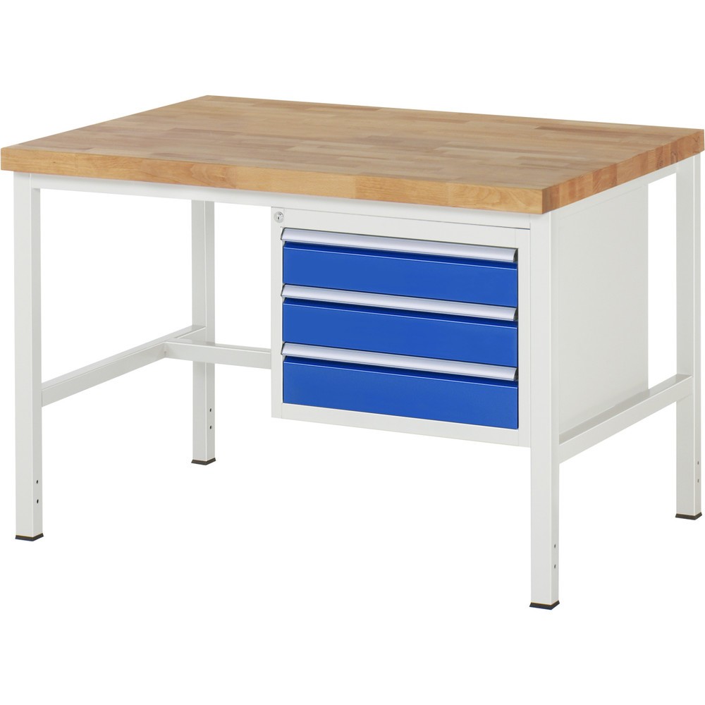 Immagine del prodotto n. 1: Banco da lavoro RAU serie 8000, AxLxP 840-1.040 x 1.250 x 900 mm, 3 cassetti estraibili al 90% 3 x 120 mm, portata cassetti 100 kg