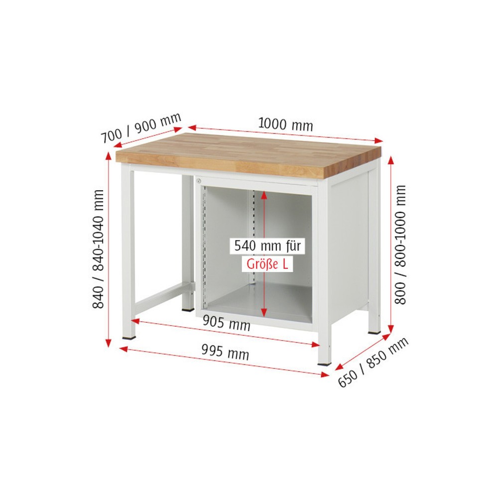 Immagine del prodotto n. 6: Banco da lavoro RAU serie 8000, AxLxP 840-1.040 x 1.000 x 900 mm, 5 cassetti estraibili al 90% 3 x 90, 2 x 120 mm, portata cassetti 100 kg