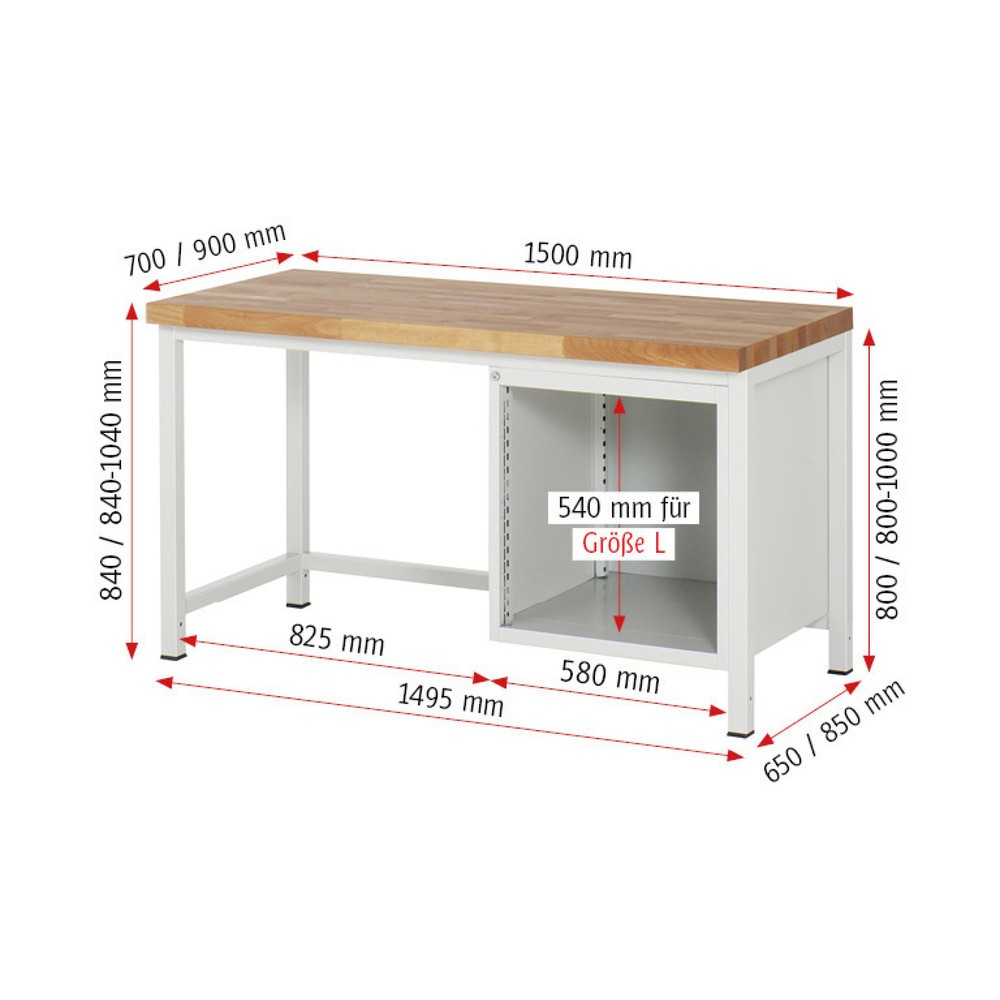 Immagine del prodotto n. 5: Banco da lavoro RAU serie 8000, AxLxP 840 x 1.500 x 900 mm, 2 cassetti estraibili al 90% 1 x 180, 1 x 360 mm, portata cassetti 100 kg