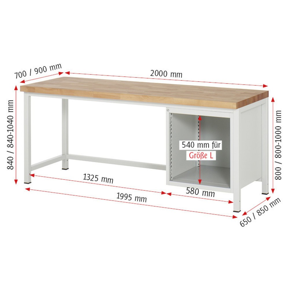 Immagine del prodotto n. 5: Banco da lavoro RAU serie 8000, AxLxP 840 x 2.000 x 900 mm, 5 cassetti estraibili al 90% 3 x 90, 2 x 120 mm, portata cassetti 100 kg