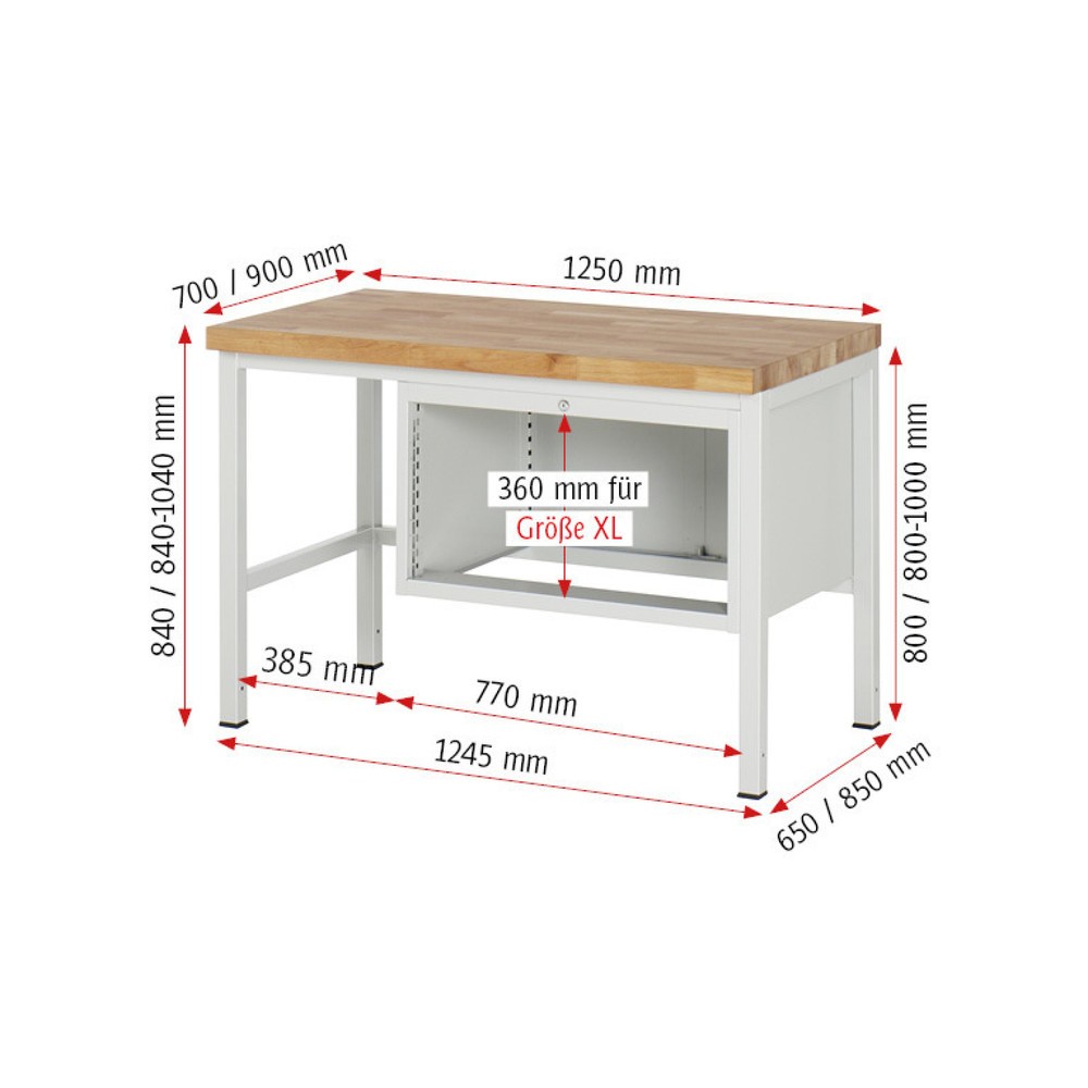 Immagine del prodotto n. 3: Banco da lavoro RAU serie 8000, AxLxP 840 x 1.250 x 900 mm, 4 cassetti estraibili al 100% 1 x 60, 2 x 90, 1 x 120 mm, portata cassetti 75 kg