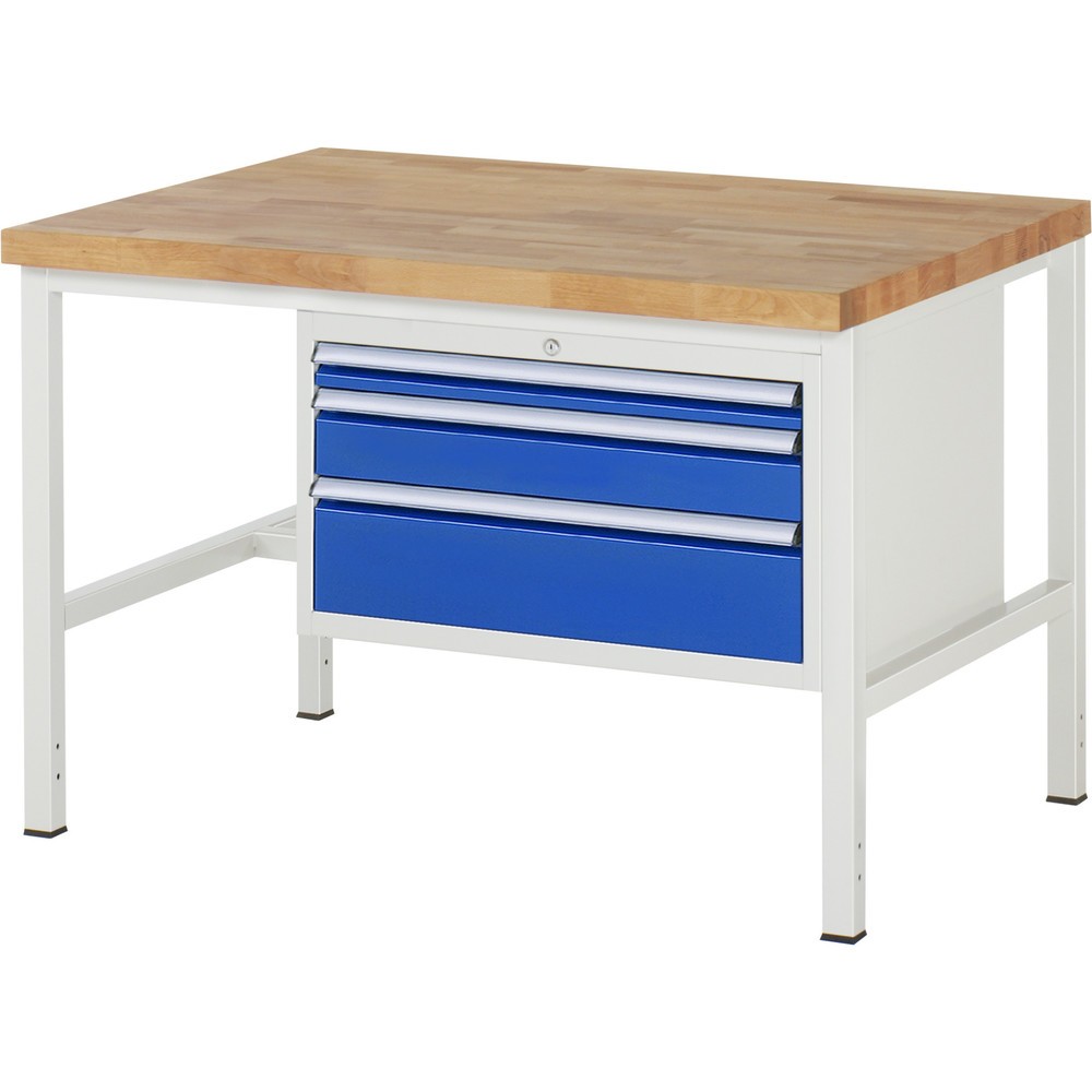 Immagine del prodotto: Banco da lavoro RAU serie 8000, AxLxP 840-1.040 x 1.250 x 900 mm, 3 cassetti estraibili al 90% 1 x 60, 1 x 120, 1 x 180 mm, portata cassetti 75 kg