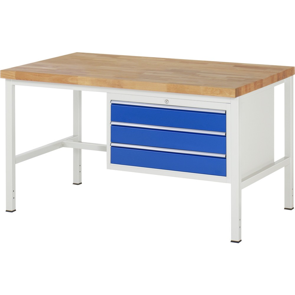 Immagine del prodotto: Banco da lavoro RAU serie 8000, AxLxP 840-1.040 x 1.500 x 900 mm, 3 cassetti estraibili al 90% 3 x 120 mm, portata cassetti 75 kg
