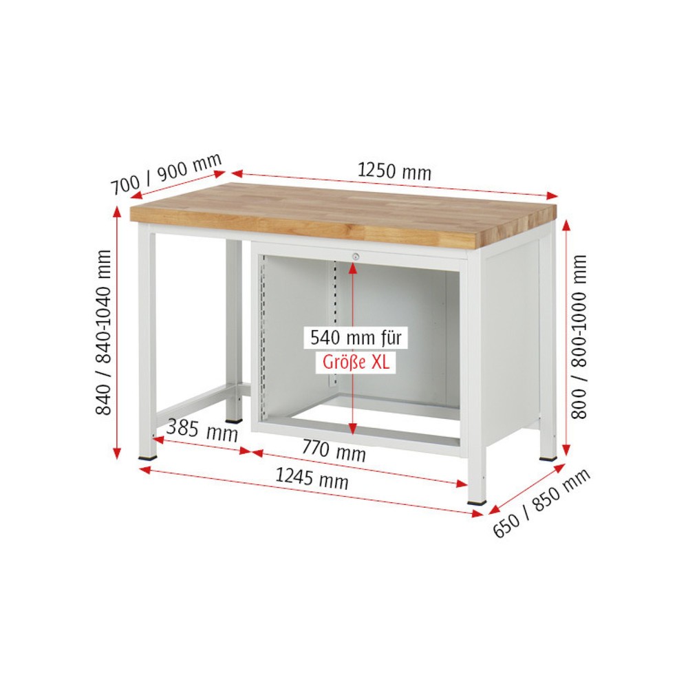 Immagine del prodotto n. 4: Banco da lavoro RAU serie 8000, AxLxP 840-1.040 x 1.250 x 900 mm, 4 cassetti estraibili al 100% 2 x 120, 2 x 150 mm, portata cassetti 75 kg