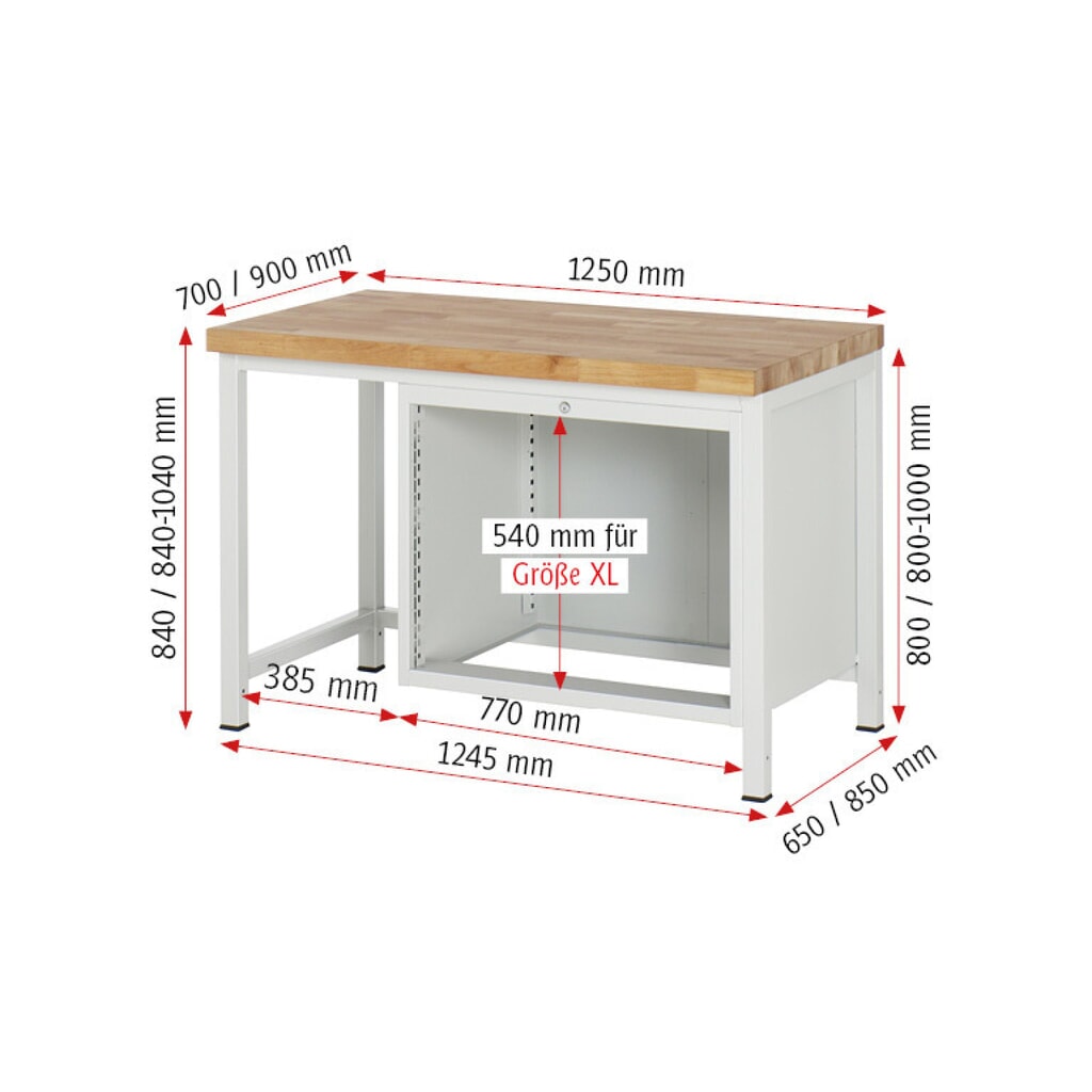 Banco da lavoro RAU serie 8000, AxLxP 840-1.040 x 1.250 x 900 mm, 2 cassetti estraibili al 90% 1 x 180, 1 x 360 mm, portata cassetti 75 kg Immagine del prodotto n. 7: Banco da lavoro RAU serie 8000, AxLxP 840-1.040 x 1.250 x 900 mm, 2 cassetti estraibili al 90% 1 x 180, 1 x 360 mm, portata cassetti 75 kg