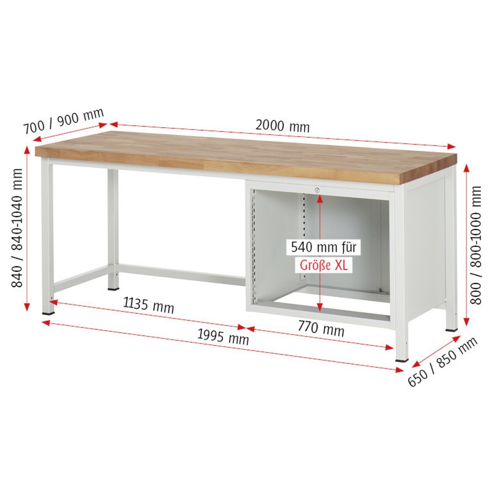 Immagine del prodotto n. 4: Banco da lavoro RAU serie 8000, AxLxP 840 x 2.000 x 700 mm, 3 cassetti estraibili al 90% 3 x 180 mm, portata cassetti 75 kg