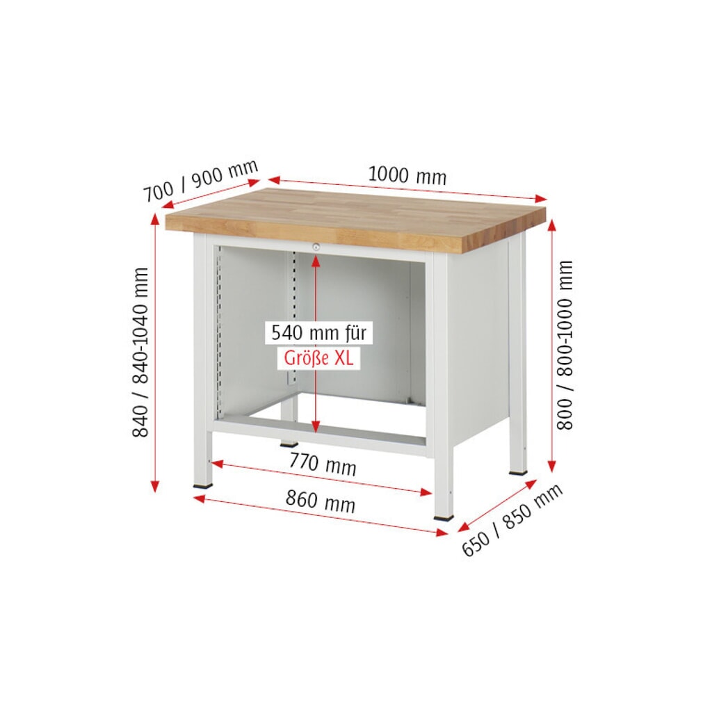 Immagine del prodotto n. 6: Banco da lavoro RAU serie 8000, AxLxP 840 x 1.000 x 900 mm, 2 cassetti estraibili al 90% 1 x 180, 1 x 360 mm, portata cassetti 75 kg