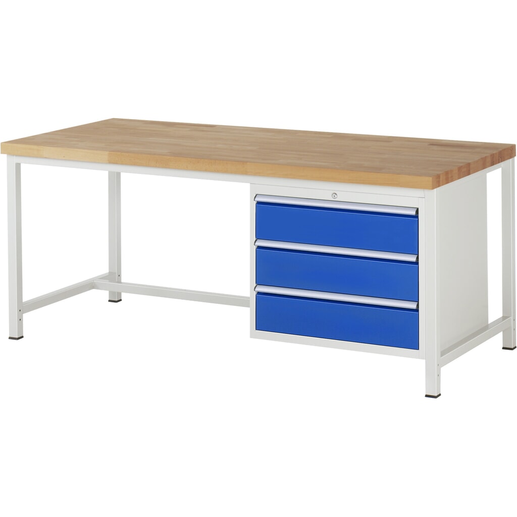 Immagine del prodotto: Banco da lavoro RAU serie 8000, AxLxP 840 x 2.000 x 900 mm, 3 cassetti estraibili al 90% 3 x 180 mm, portata cassetti 75 kg