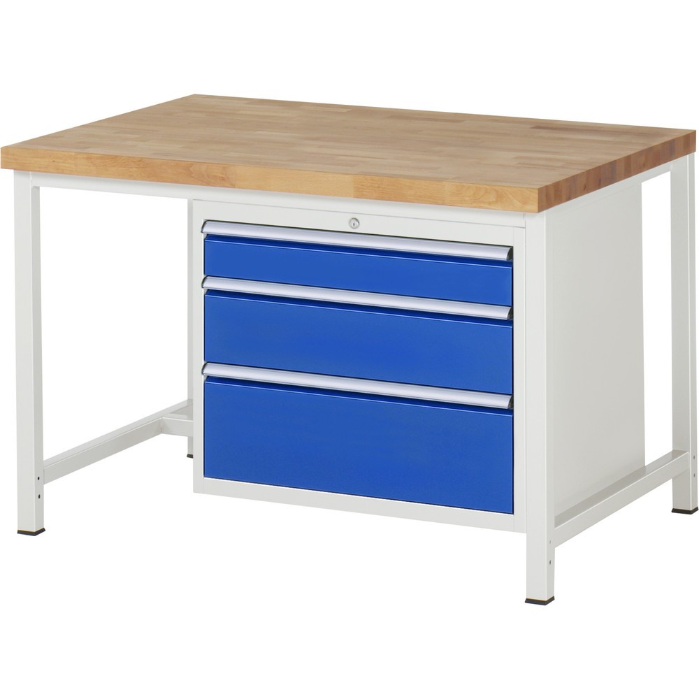 Immagine del prodotto n. 1: Banco da lavoro RAU serie 8000, AxLxP 840-1.040 x 1.250 x 900 mm, 3 cassetti estraibili al 100% 1 x 120, 1 x 180, 1 x 240 mm, portata cassetti 75 kg