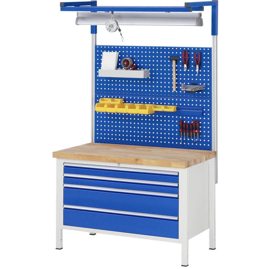 Immagine del prodotto n. 6: Banco da lavoro RAU serie 8000, AxLxP 840 x 1.250 x 900 mm, 2 cassetti estraibili al 90% 2 x 270 mm, portata cassetti 50 kg