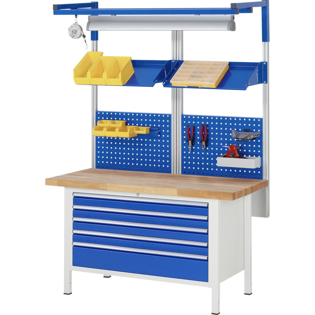 Immagine del prodotto n. 7: Banco da lavoro RAU serie 8000, AxLxP 840-1.040 x 1.500 x 900 mm, 2 cassetti estraibili al 100% 1 x 180, 1 x 360 mm, portata cassetti 50 kg