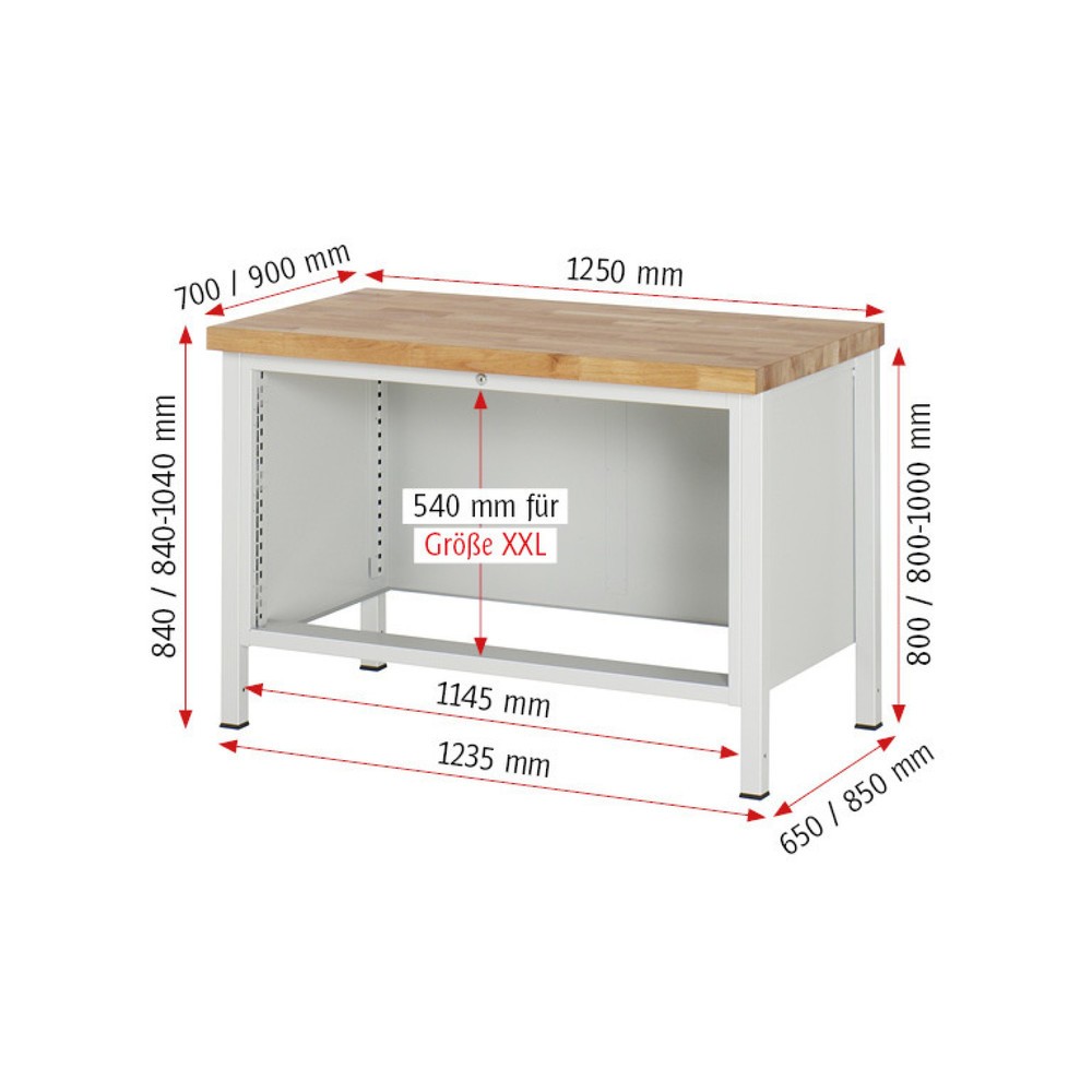 Immagine del prodotto n. 6: Banco da lavoro RAU serie 8000, AxLxP 840 x 1.250 x 700 mm, 3 cassetti estraibili al 90% 1 x 120, 1 x 180, 1 x 240 mm, portata cassetti 50 kg