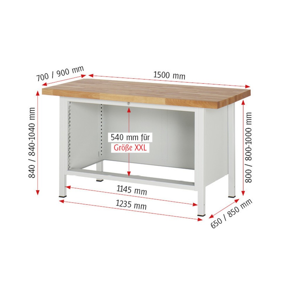Immagine del prodotto n. 5: Banco da lavoro RAU serie 8000, AxLxP 840 x 1.500 x 700 mm, 3 cassetti estraibili al 90% 1 x 120, 1 x 180, 1 x 240 mm, portata cassetti 50 kg