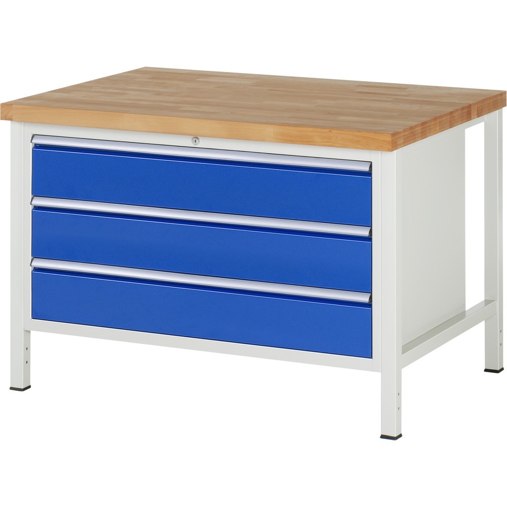 Immagine del prodotto n. 1: Banco da lavoro RAU serie 8000, AxLxP 840-1.040 x 1.250 x 900 mm, 3 cassetti estraibili al 100% 3 x 180 mm, portata cassetti 50 kg
