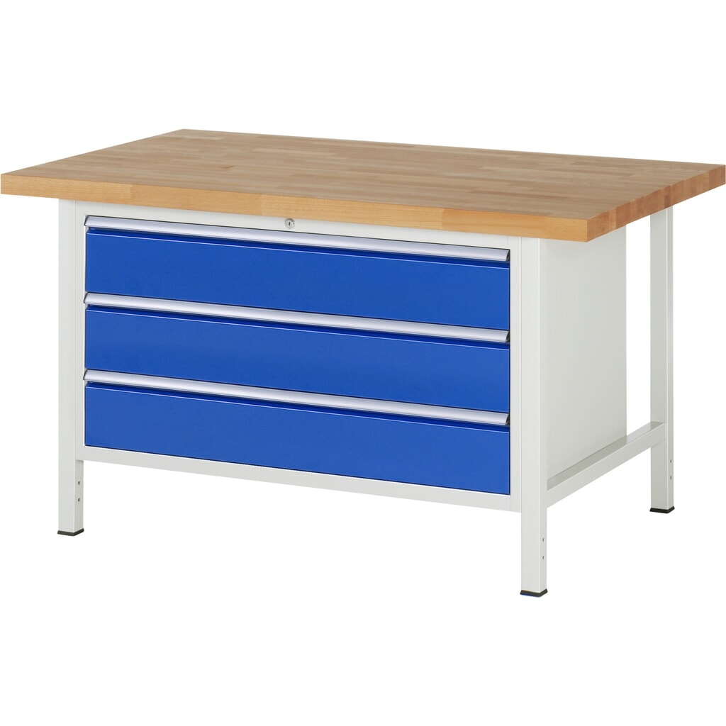 Immagine del prodotto: Banco da lavoro RAU serie 8000, AxLxP 840-1.040 x 1.500 x 900 mm, 3 cassetti estraibili al 90% 3 x 180 mm, portata cassetti 50 kg